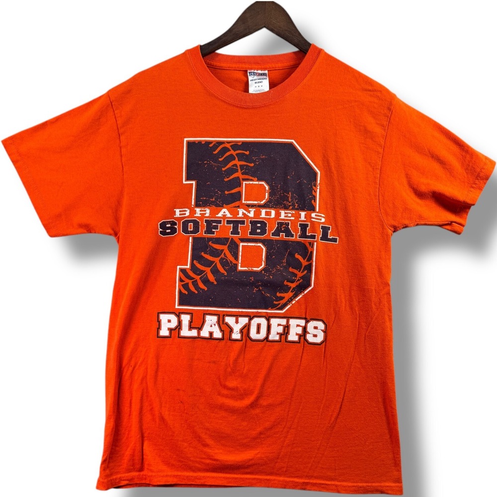 Brandeis Softball Playoffs T-Shirt Men's Size Medium M 2011 Orange Short Sleeve
